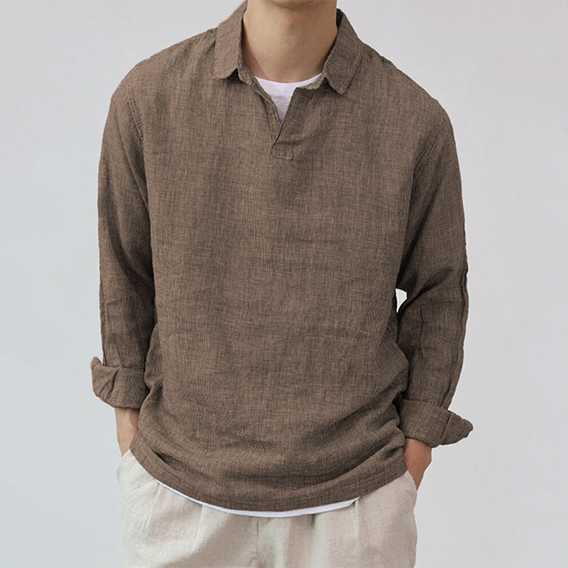 Simple Texture Long Sleeve Henley Shirts