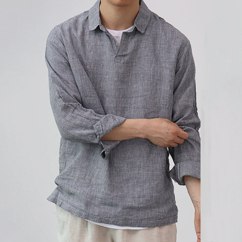 Simple Texture Long Sleeve Henley Shirts