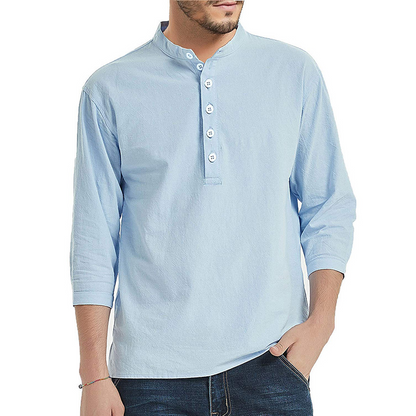 Men's 3/4 Sleeve Tshirt Casual Cotton Linen Shirt