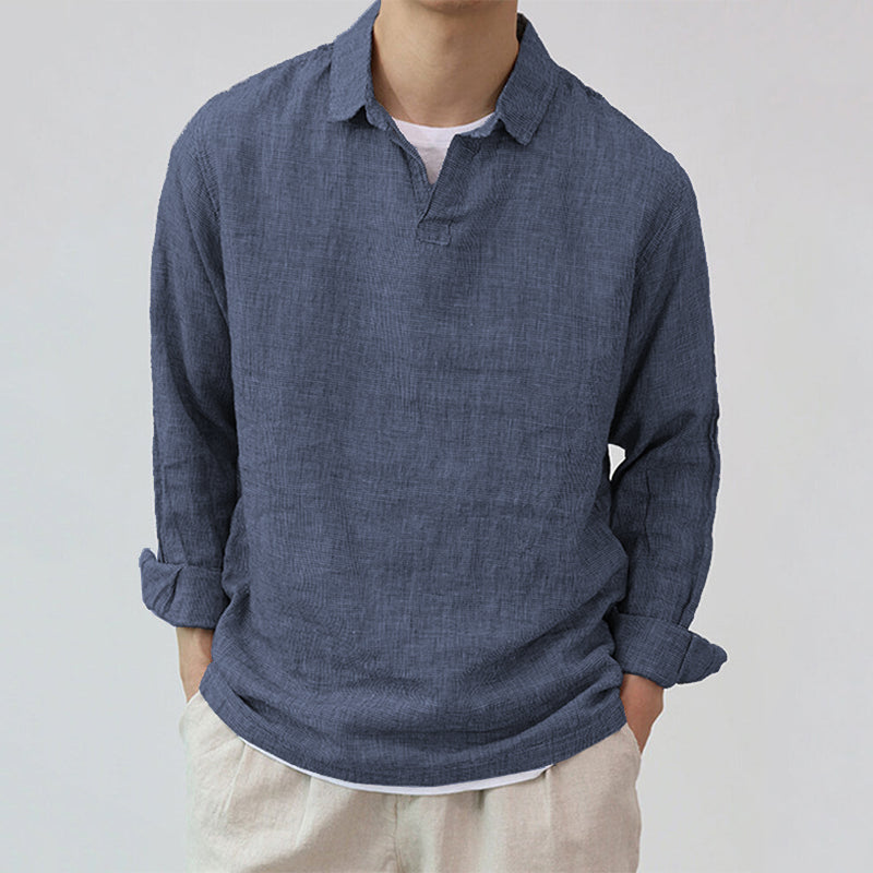Simple Texture Long Sleeve Henley Shirts
